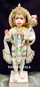 PK Hanuman Ji <b>White</b> Marble Idol Handmade From Uttar Pradesh - Product Image 5