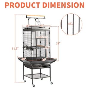 Jaula Grande de Hierro Forjado de 65 Pulgadas con Ruedas, Plataforma de Juego y Soporte, Negra, para Loros, Agapornis, Periquitos y Calopsitas - Product Image 2