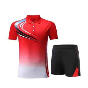 Vente en gros de nouveaux t-shirts et shorts de tennis imprimés numériquement, vêtements de tennis respirants en polyester, uniformes de badminton pour hommes - Product Image 3