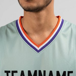 Ensemble de maillots de basket-ball personnalisés pour hommes, nom de l'équipe 7, sublimé, col en V, sans manches, en polyester respirant, coupe athlétique - Product Image 3