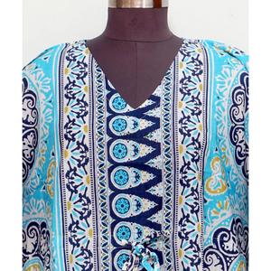 ชุดคาฟตันผ้าฝ้ายพิมพ์ลายด้วยมือ ชุดเดรสคาฟตันผ้าฝ้าย ชุดเดรสลายดอกไม้ ชุดเดรสผ้าฝ้ายสำหรับผู้หญิง ชุดสำหรับเจ้าสาว ชุดใส่ในบ้าน - Product Image 3