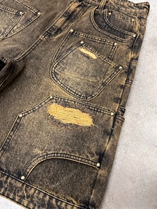 Shorts en jean noir délavé |   Shorts en jean cargo multi-poches |   Shorts en jean déchirés et amples |   Fabricant de Marques Privées OEM - Product Image 3