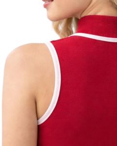 Camiseta sin mangas personalizada para mujer, roja, con cuello alto acanalado y diseño de ondas con pedrería, para verano, fabricante personalizado - Product Image 6