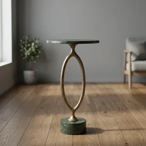 Modern Green Marble Top <b>Side</b> <b>Table</b> with Sculptural <b>Gold</b> Metal Base Elegant Contemporary Accent Furniture for Living Room Decor - Product Image 2