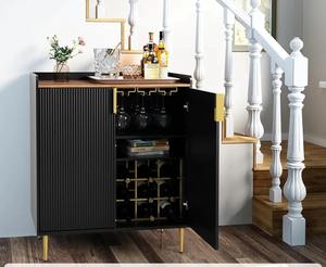 Meuble bar moderne noir avec porte-vin, porte-verres, étagères de rangement, buffet en bois pour spiritueux - Product Image 1