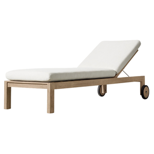 Chaise longue contemporaine en teck avec roulettes, dossier réglable, minimaliste, pour extérieur, piscine, mobilier de resort - Product Image 1
