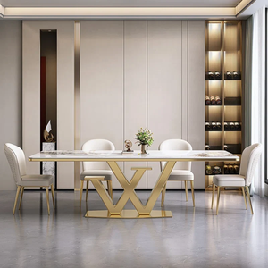 Pedestal Metal Luxury Modern Dining Set, Luxury Dining <b>Table</b> With Marble Top Spacesave Dining <b>Table</b> - Product Image 2