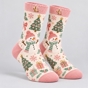 Chaussettes à thème de Noël avec emballage cadeau, chaussettes de fête festives, chaussettes confortables en tissu tricoté, motifs saisonniers mignons - Product Image 1