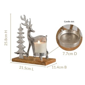 Christmas Deer & <b>Tree</b> Candle Holder – Metal Reindeer Tealight <b>Stand</b> with Wooden Base for Table Decor & Festive Decoration - Product Image 2