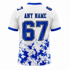 Men's V-Neck Football Jersey Sublimated Print Moisture Wicking 67 White Blue Regular Fit American football <b>fan</b> Jersey - Product Image 2