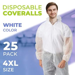 Tute da laboratorio monouso taglia 4XL tute da 25 confezioni bianche 30 GSM in polipropilene per adulti materiali pericolosi - Product Image 2