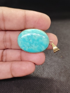 Chinese Turquoise Brass Pendant, Natural Turquoise Gemstone Pendant, Handmade Brass Jewelry, Boho <b>Statement</b> <b>Necklace</b> - Product Image 4