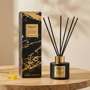 Aikun Luxury Black Marble Pattern Reed <b>Diffuser</b> 100ml Copaiba And Samphire Scented Reed <b>Diffuser</b> Set For Home Office Hotel - Product Image 1