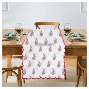 Indian Bohemian Floral Hand Block Print 100% Pure Cotton Embroidery Edge <b>Table</b> <b>Runner</b> & Decor for Home <b>Wedding</b> Use - Product Image 3