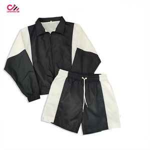 Men's Hooded Windbreaker <b>Jacket</b> Shorts Set Color Blocking Sporty Breathable Quick Dry <b>Lightweight</b> <b>Summer</b> Outerwear - Product Image 1
