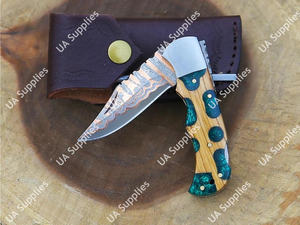 Navaja Plegable de Acero Damasco Forjada a Mano, Soporte OEM/ODM, Personalizable, para Caza, Camping, EDC, Uso General, con Punta de Gota - Product Image 2