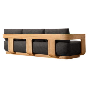 Modern Outdoor <b>Sofa</b> Solid Teak <b>Wood</b> Curved Frame Black Cushion Contemporary Style Patio Lounge Couch Luxury Garden Furniture - Product Image 3