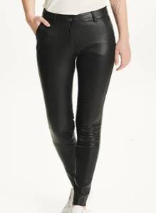 Pantalon décontracté noir pour femme, coupe skinny droite, en polyester/coton, taille mi-haute élastique avec plis décoratifs, haute qualité - Product Image 2