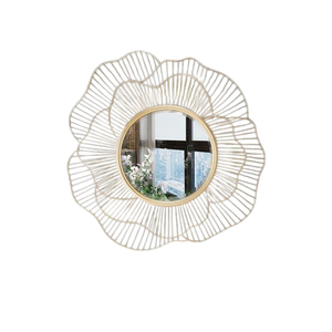 Modern Luxury Gold Flower Wrought Iron Wall Mirror Handcrafted Decorative Metal Frame Round Mirror For Living Room Hotel - Product Image 1