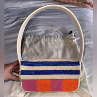 Sac à cosmétiques durable à rayures perlées, petit et grand, style bohème, fermeture éclair, poignée souple portable, personnalisable