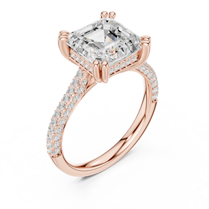Anillo de compromiso con halo de diamantes cultivados en laboratorio de 4 quilates, corte Asscher y corte brillante redondo, de oro macizo de 14 quilates, certificado por IGI, moderno, para mujer - Product Image 5