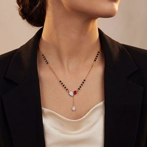 Elegant GLEAMORA ENTERPRISE <b>Rose</b> Gold Plated 14K Yellow Gold IGI Certified Women's Mangalsutra <b>Black</b> Beaded Chain Geometric Cut - Product Image 4