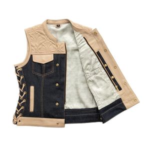 เสื้อกั๊กมอเตอร์ไซค์ผู้หญิงผ้ายีนส์และหนัง - Product Image 2