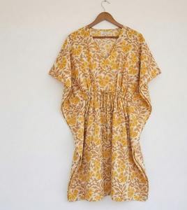 ชุดคลุมชายหาดผ้าฝ้ายอินเดียทำมือ พิมพ์ลายบล็อกด้วยมือ สไตล์โบโฮ สำหรับผู้หญิง ใส่ได้ในฤดูร้อน - Product Image 6