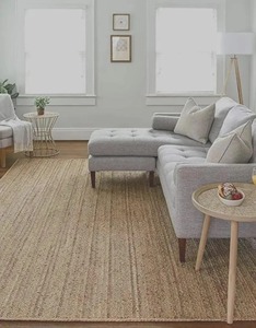 Tapis de couloir rectangulaire en jute tressée beige naturel antidérapant style classique à poils ras tissage plat - Product Image 3