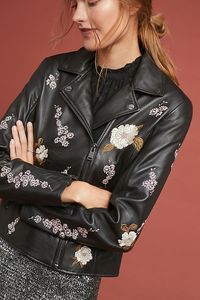Vestes d'hiver respirantes en cuir d'agneau véritable imperméable de style motard avec broderie florale et patchwork, grandes tailles pour femmes - Product Image 6