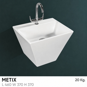 Lavabo Cuadrado de Pared de una Pieza METIX de Superficie Sólida, Diseño Minimalista, Acabado Pulido, Capacidad de 12L, Lavabo para Baño - Product Image 2