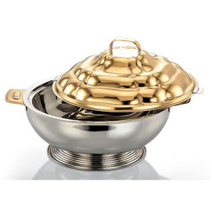 Boîte isotherme contemporaine en cuivre martelé et acier inoxydable à double paroi avec couvercle pour service buffet - Product Image 5