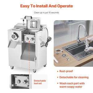 Tritacarne Elettrico Automatico 14 Lbs/Min in Acciaio Inossidabile con Lama per Affettare e Insaccare, con Piastra di Macinazione per Insaccatrice - Product Image 5