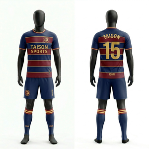 Uniforme de fútbol para hombre, poliéster transpirable, diseño a cuadros rojo y azul marino, impresión por sublimación, logotipo personalizado, bordado, transferencia térmica - Product Image 5