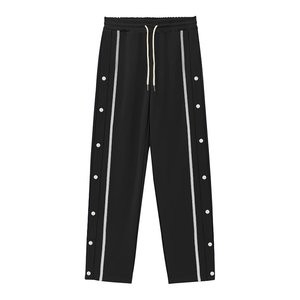 Pantalon de survêtement pour homme, taille élastique, cordon de serrage, bande latérale, bas ouvert, tricoté, coupe ample, léger, écologique - Product Image 1