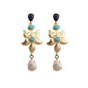 Lapis Lazuli Turquoise Pearl <b>Earrings</b> Gold Plated Dangle <b>Earrings</b> Handmade Statement Jewelry - Product Image 1