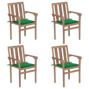 Juego de Muebles de Jardín de Madera de Teca Sólida, 4 Sillas Apilables para Patio con Cojines - Product Image 1