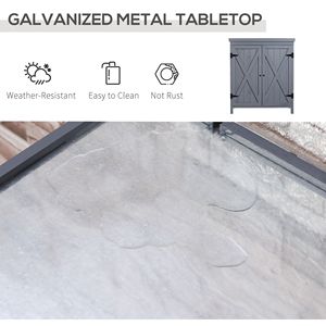 Armadio da Esterno a Doppia Porta con Maniglia, Ripiani Superiori Zincati Antiruggine, Piedini Rialzati, per Attrezzi da Giardino, Colore Grigio - Product Image 5