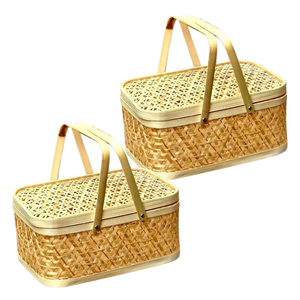 Panier-cadeau en bambou personnalisable, panier à fruits avec couvercle et poignée durable, décoration d'intérieur, artisanat vietnamien - Product Image 1