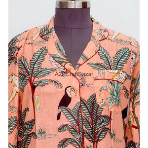 Camisa hecha a mano con estampado en bloque 100% algodón puro, manga 3/4, transpirable, con cierre de botones, para niñas y mujeres. - Product Image 3