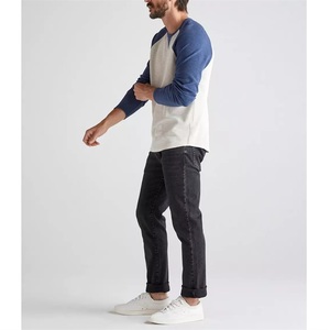 T-shirt décontracté à manches longues raglan pour homme, en jersey 100 % coton respirant, avec col côtelé contrastant, personnalisable en gros - Product Image 4