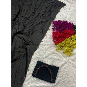 ATRACTIVE RANGOLI SILK HAND WORK SAREE CON BLUSA SIN COSTAR NEGRO - Product Image 1