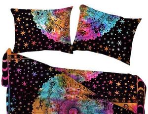 Couvre-lit et taie d'oreiller Comforter Zodiac Sun Moon Face, taille Queen, coton réversible multicolore, par Indian Cosigners - Product Image 1