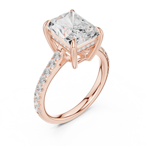 Rose Gold Radiant Cut Lab Grown <b>Diamond</b> Solitaire Engagement <b>Ring</b> with Pave Band for Women - Product Image 3