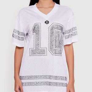 Maillot de football américain rose en maille de haute qualité, unisexe, respirant, avec strass personnalisés, vêtements de sport, fournisseur en gros - Product Image 2