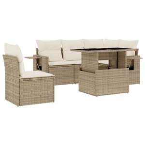 Conjunto de Sofá de Jardín de Ratán PE Beige con Acero con Recubrimiento en Polvo y Vidrio Templado - Product Image 2