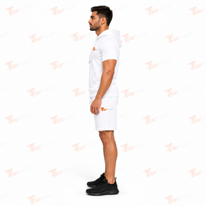 Ensemble sweat à capuche et short blanc pour homme en coton French Terry, tenue décontractée d'été pour l'entraînement, respirant - Product Image 3