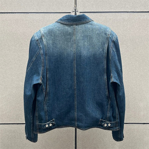 Wholesale Women's Vintage <b>Denim</b> Jacket Fall 2026 Washed Lapel Long Sleeve Pure Cotton Outerwear <b>Coat</b> with Shoulder Pads - Product Image 5