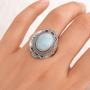 Natural Larimar Statement <b>Ring</b> 925 Sterling <b>Silver</b> Vintage Filigree <b>Ring</b> Handmade Boho Gemstone Jewelry Gift <b>for</b> Her <b>Men</b> Unisex - Product Image 2