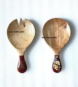 Ensemble de couverts multifonctionnels en bois de style américain vintage, avec manche design, couteau, fourchette, cuillère à salade, personnalisable, écologique - Product Image 6